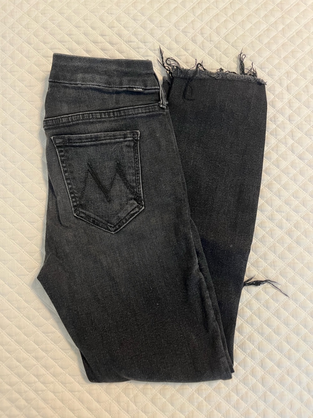 MOTHER Black Frayed-Hem Wide Leg Jeans